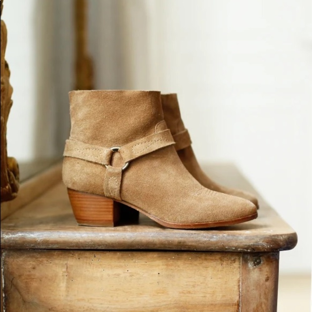 SEZANE Garrett Leather Western Low Cowboy Boots Ankle Tan Camel FR 41 US 10